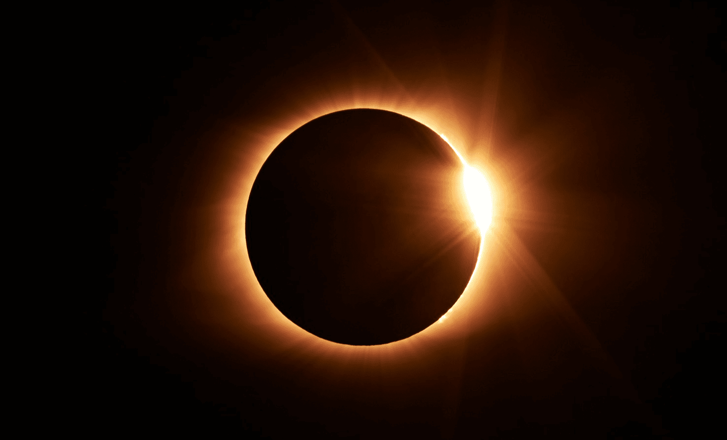 Der Mond schiebt sich zwischen Erde und Sonne, es entsteht eine Sonnenfinsternis.