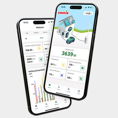 Ein Smartphone mit dem Energiemanagementsystem enerixControl
