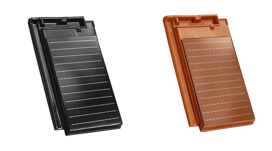 Zwei Solardachziegel in Schwarz und in Rot von Autarq