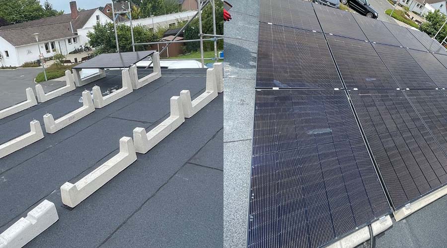 Montage PV auf Flachdach Betonaufstaenderung