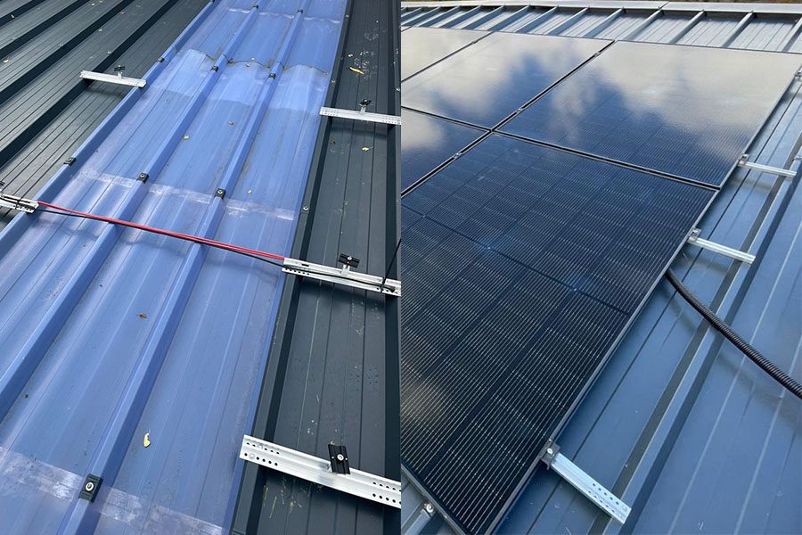 PV aus Trapezdach mit Kurzschienen