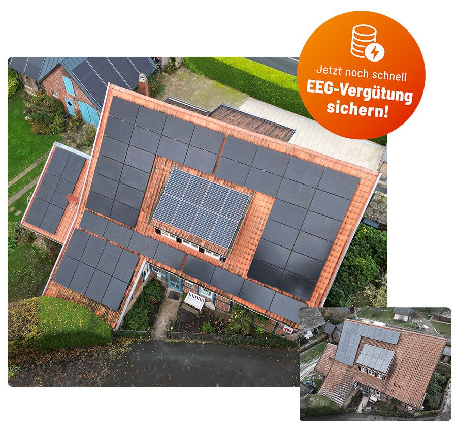 Ein Haus aus der Vogelperspektive auf dem ein Photovoltaik Repowering durchgeführt wurde